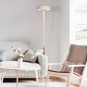 Mantra Iluminación LED vloerlamp Noa II, touchdimmer, staal, wit/houtkleurig