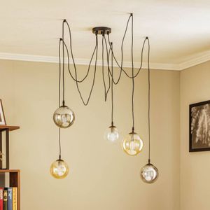 EMIBIG LIGHTING Glassy hanglamp, 5-lamps, zwart, grafiet/amber/helder, E14