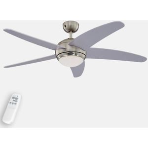 Westinghouse Bendan ventilator met licht, zilver, alu / grijs / zink, Woon-/ Eetkamer, Hout, Modern
