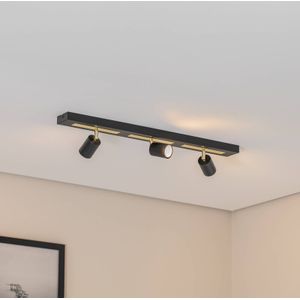 Plafondspot Rodez, zwart/goud, lengte 80 cm, 3-lamps. Rodez Luminex, dimbaar, zwart, Woon-/ Eetkamer, metaal, Modern, halogeen spot