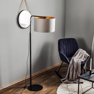 Luminex Vloerlamp Soho, cilindrisch, gebogen, grijs/goud