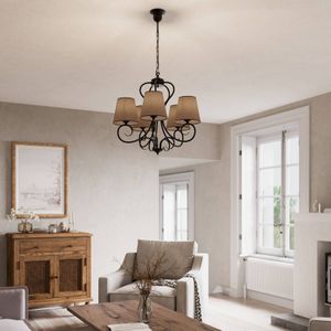 Lamkur Kroonluchter Midgrad, 5-lamps, bruin