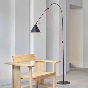midgard AYNO L vloerlamp zwart/oranje 2.700K L, dimbaar, zwart, Woon-/ Eetkamer, Kunststof, Design, vloerlamp