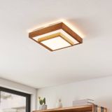 Lindby Mendosa LED plafondlamp hout-optiek, hoekig
