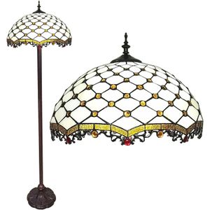 Clayre&Eef Vloerlamp 5LL-6113 in Tiffanydesign, wit