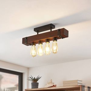 Lindby - plafondlamp hout - 4 lichts - hout, metaal - H: 15 cm - E27 - hout donker, zwart
