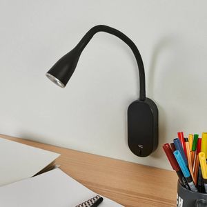 Lindby - LED wandlamp - 1licht - kunststof - H: 33.5 cm - zwart - Inclusief lichtbron