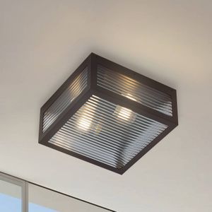 Lindby buiten plafondlamp Bolgar, zwart, metaal, glas