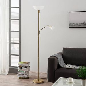 Lindby Uplighter Jost met leeslamp, mat messing