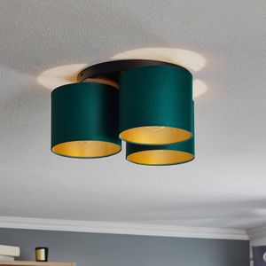 Luminex Plafondlamp Soho, cilindervormig rond 3-lamps groen/goud