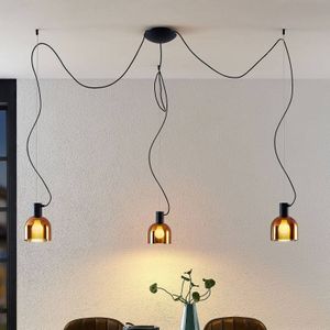 Lucande Serina hanglamp, 3-lamps glas koper
