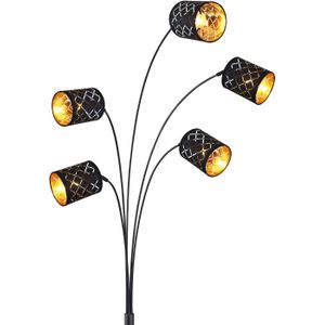 Globo Vloerlamp Clarke, zwart/goud, 5-lamps