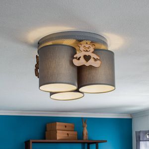 Eko-Light Plafondlamp Mis, grijs met houten beer, 3-lamps