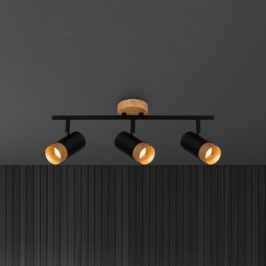 Briloner Plafondspot Plek GU10 zwart/hout 3-lamps