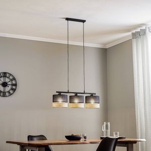 TK Lighting Hanglamp Paglia zwart/rotan 3-lamps