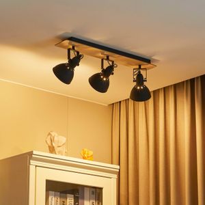 Lindby Aylis plafondlamp, 3-lamps, 60 cm, zwart, hout, E14