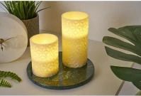 2 x LED Wax Kaarsen Cosy Ornament Wit/Grijs warm wit voor 3 x Batterij met schakelaar
