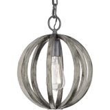 Feiss LED Pendelarmatuur Allier | 1X E27 Max 60W | Dimbaar | Weathered Oak Wood/Antique Forged Iron