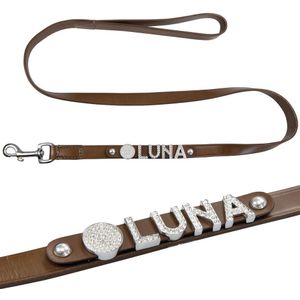 MyName leren riem, bruin 120 cm x 20 mm Lettertype: Kristal