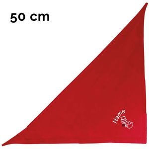 Halsdoekje, borduursel sneeuwpop + naam 50cm rood