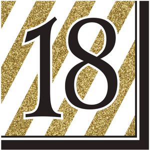 16 servetten 18 jaar zwart-goud