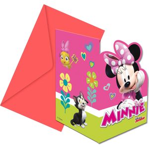 6 Minnie Happy uitnodigingen en enveloppen