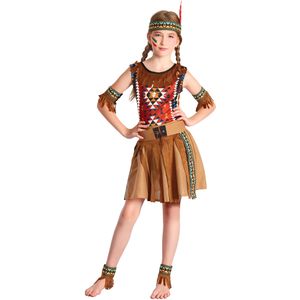 Bruine en kleurrijke indiaan outfit met hoofdband voor meisjes