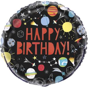 Zwarte space aluminium Happy Birthday ballon