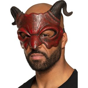 Rood en zwart duivel half masker voor volwassenen