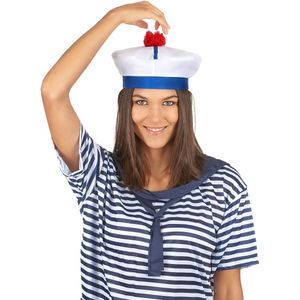 Wit met blauw matrozen hoedje voor volwassenen