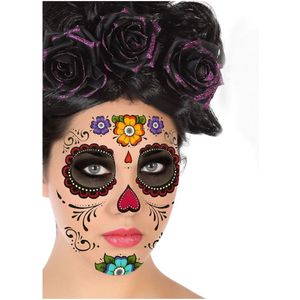 Veelkleurige Dia de los Muertos gezicht tatoeage