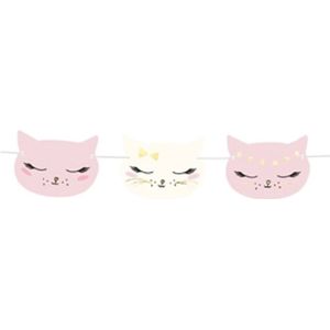 Roze en witte kartonnen kat slinger