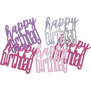 Grijs-roze Happy Birthday confetti