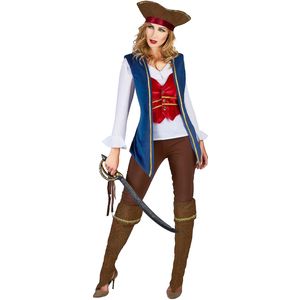 Blauw fluweelachtig piraten kostuum voor vrouwen