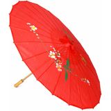 Vegaoo - Chinese Parasol - Rood - Houten Handvat - Synthetische Stof