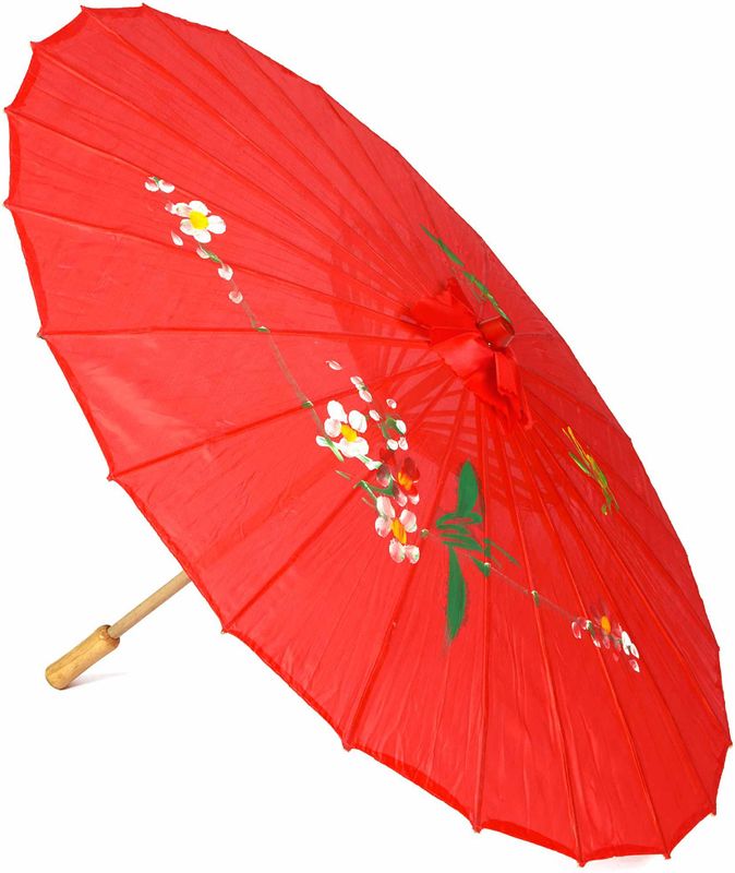 Vegaoo - Chinese Parasol - Rood - Houten Handvat - Synthetische Stof