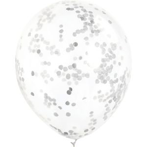6 latex ballonnen met zilverkleurige confetti