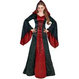 Gothic kostuum met capuchon, rood en zwart, dames