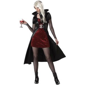 Rood vampier kostuum met zwarte cape voor vrouwen
