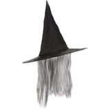 Zwarte heksen hoed met grijze haren Halloween