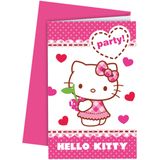 6 Hello Kitty uitnodigingen met enveloppen