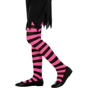 Roze en zwart gestreepte panty voor kinderen