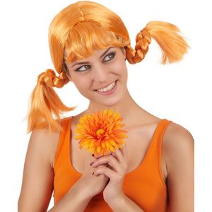 Oranje pruik met vlechten voor vrouwen