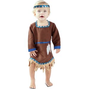 Blauw met bruin indianen jurkje voor baby's