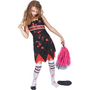 Zwart rood zombie USA cheerleader kostuum voor meisjes