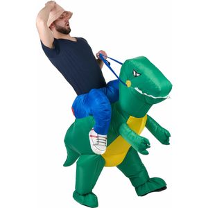 Opblaasbaar man op dinosaurusrug kostuum voor volwassenen