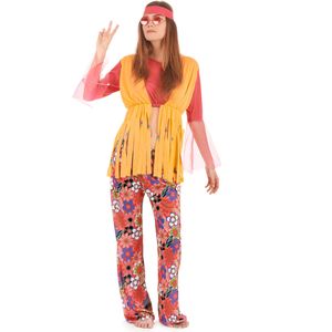 Geel met roze hippie kostuum voor vrouwen