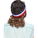 Blauw wit rode mullet bandana met snor