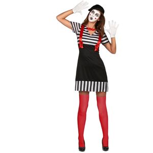 Zwart met wit gestreept mime kostuum voor dames