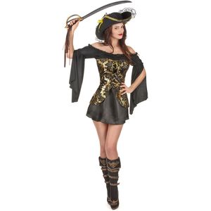 Zwart-geel piraten kostuum voor vrouwen